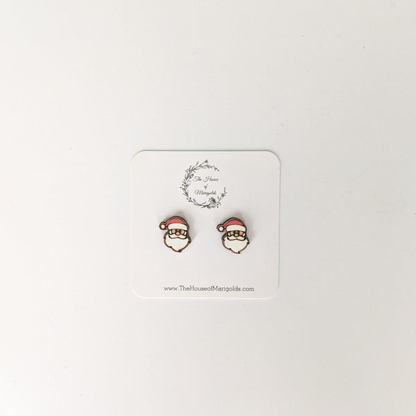 Santa Earring Studs| Santa | Christmas Earrings |Holiday Earrings| Laser Engraved| Hand-painted| Earrings| Stocking Stuffer