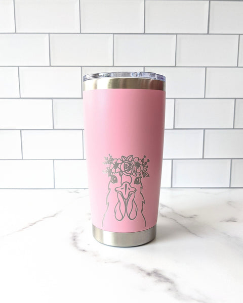 Flower Crown Chicken Tumbler| Chicken Lover| Engraved Tumbler | Farm| Farmer| 20 ounce| Travel Mug|Gift for her| Christmas Gift