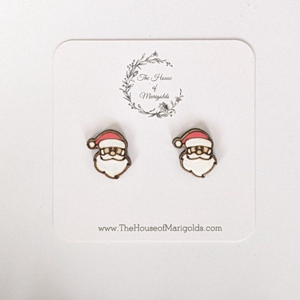 Santa Earring Studs| Santa | Christmas Earrings |Holiday Earrings| Laser Engraved| Hand-painted| Earrings| Stocking Stuffer